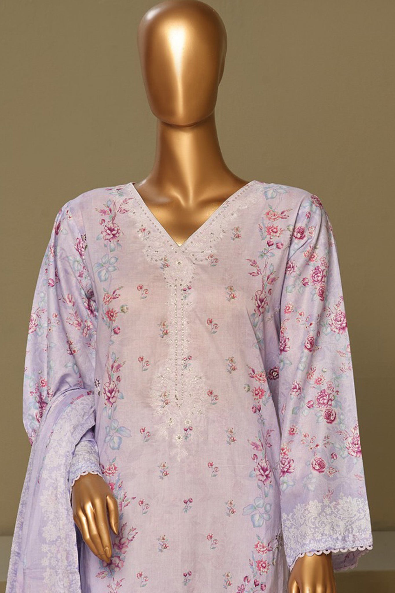 Bin Saeed Stitched 3 Piece Exclusive Chikankari Cotton Vol-01 Collection'2024-WC-1126-Lilac