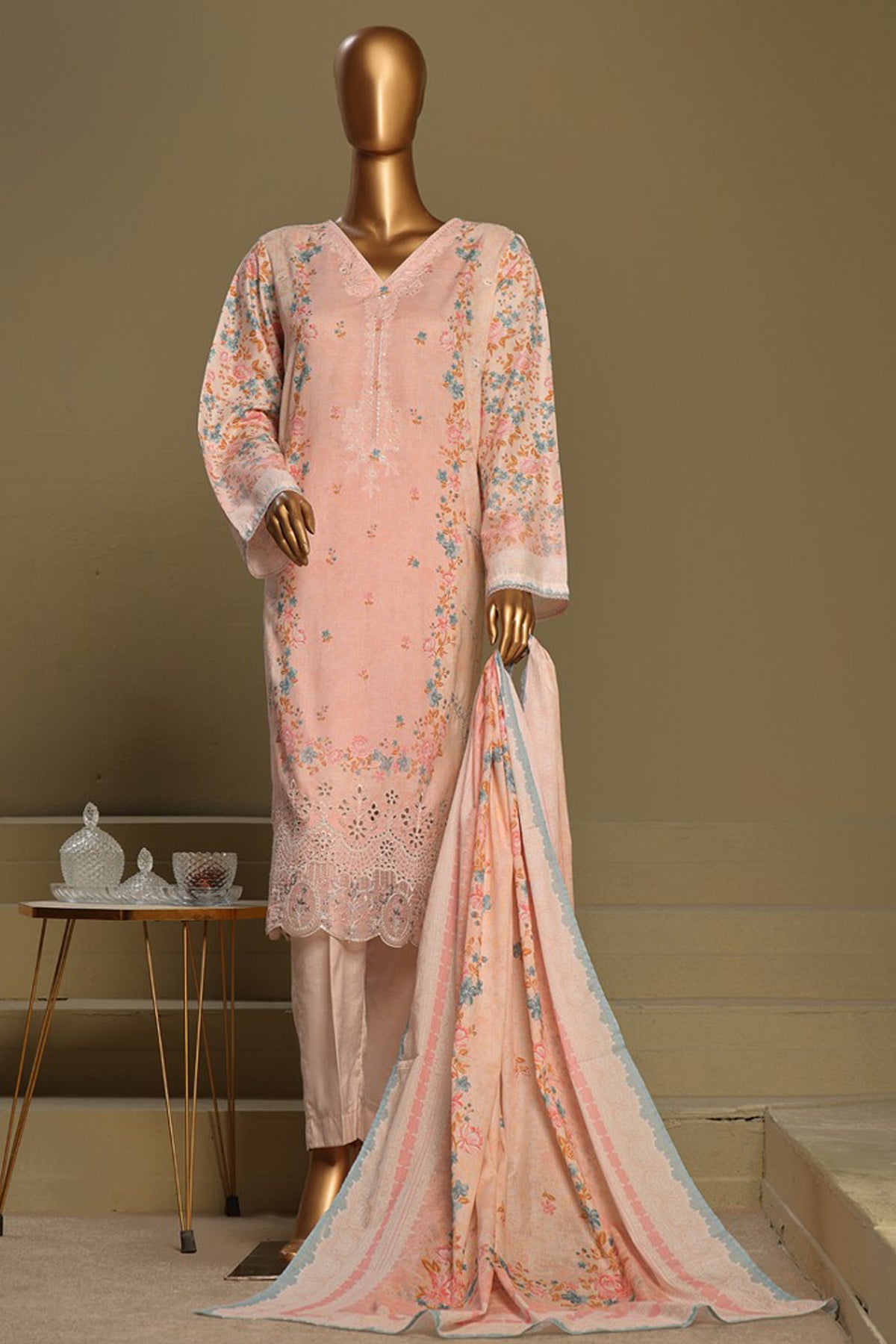 Bin Saeed Stitched 3 Piece Exclusive Chikankari Cotton Vol-01 Collection'2024-WC-1127-Pink