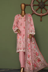 Bin Saeed Stitched 3 Piece Exclusive Emb Cotton Vol-02 Collection'2024-WC-1253-Pink