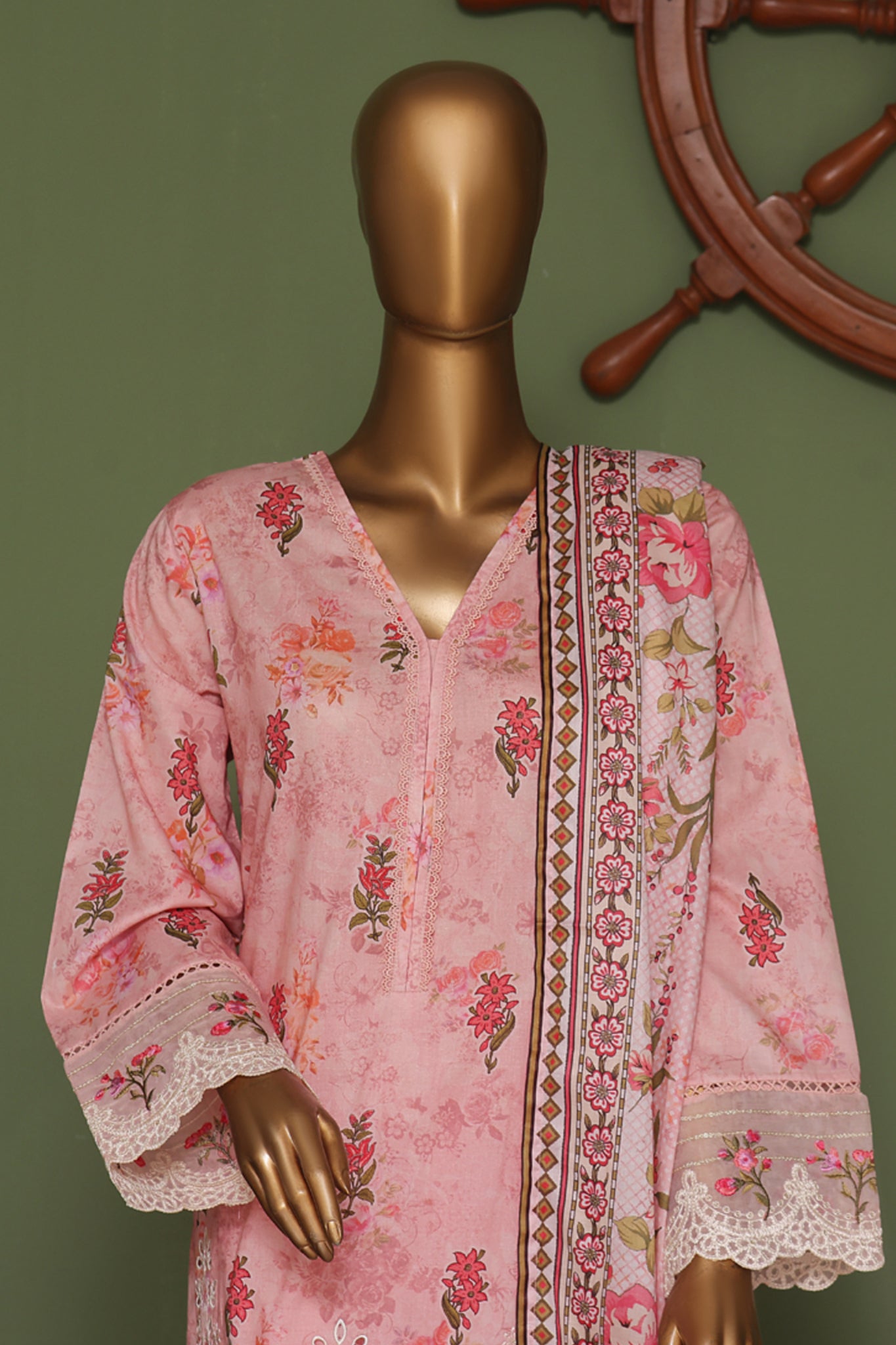 Bin Saeed Stitched 3 Piece Exclusive Emb Cotton Vol-02 Collection'2024-WC-1253-Pink