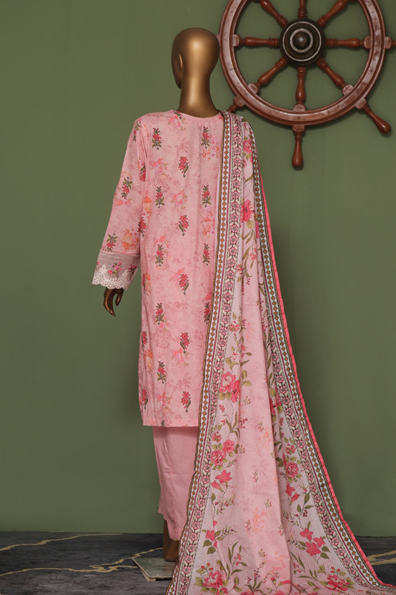 Bin Saeed Stitched 3 Piece Exclusive Emb Cotton Vol-02 Collection'2024-WC-1253-Pink