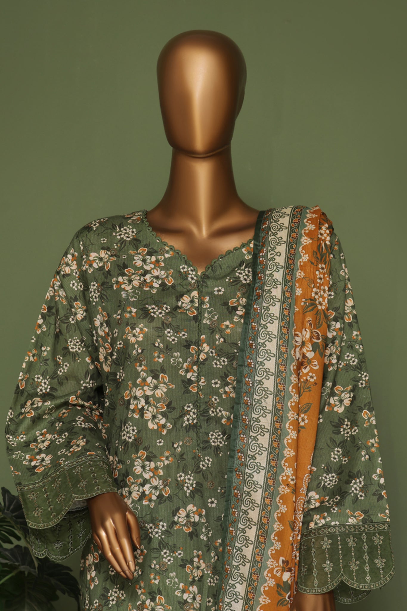 Bin Saeed Stitched 3 Piece Exclusive Emb Cotton Vol-02 Collection'2024-WC-1255-Green