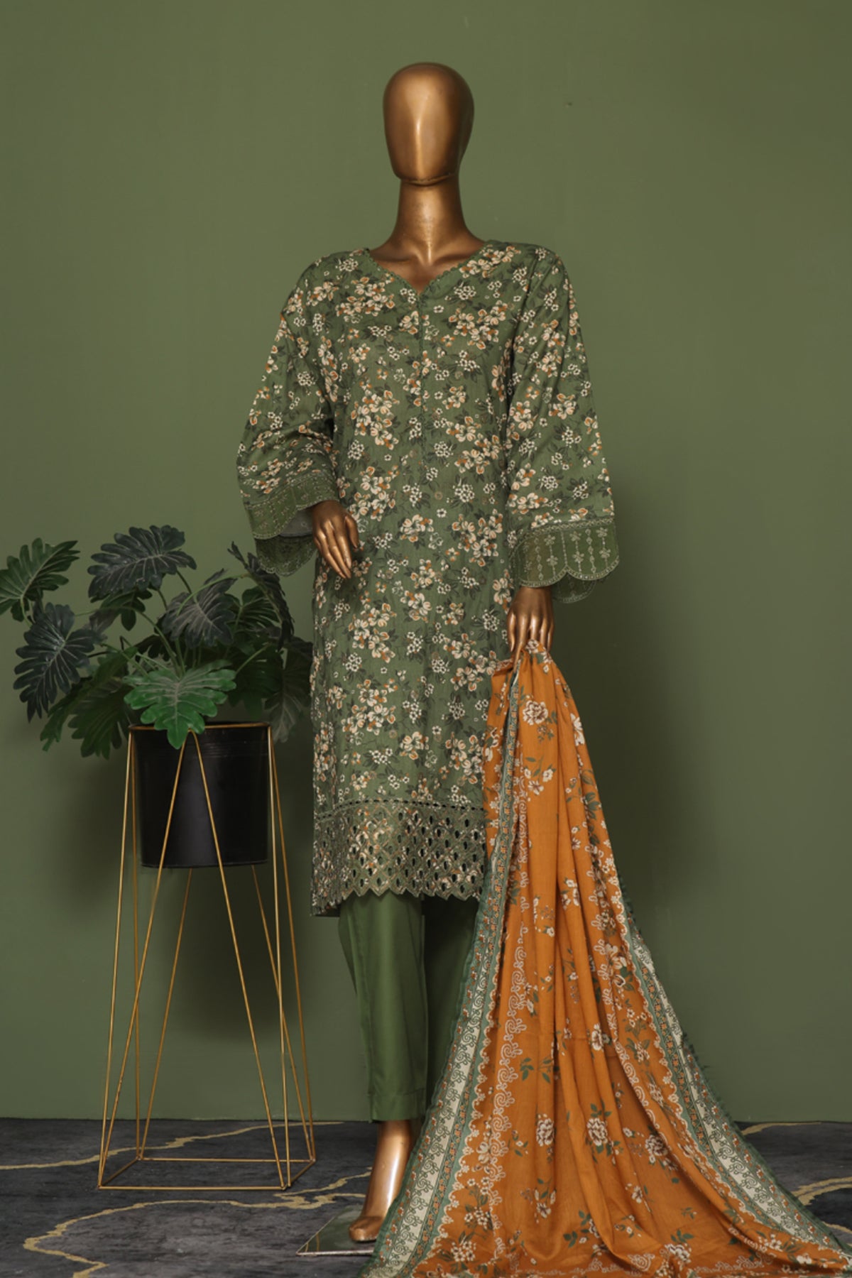 Bin Saeed Stitched 3 Piece Exclusive Emb Cotton Vol-02 Collection'2024-WC-1255-Green