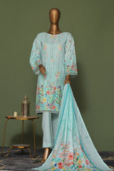 Bin Saeed Stitched 3 Piece Exclusive Emb Cotton Vol-02 Collection'2024-WC-1256-Ferozi