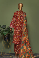 Bin Saeed Stitched 3 Piece Exclusive Emb Cotton Vol-02 Collection'2024-WC-1257-Maroon