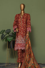 Bin Saeed Stitched 3 Piece Exclusive Emb Cotton Vol-02 Collection'2024-WC-1257-Maroon