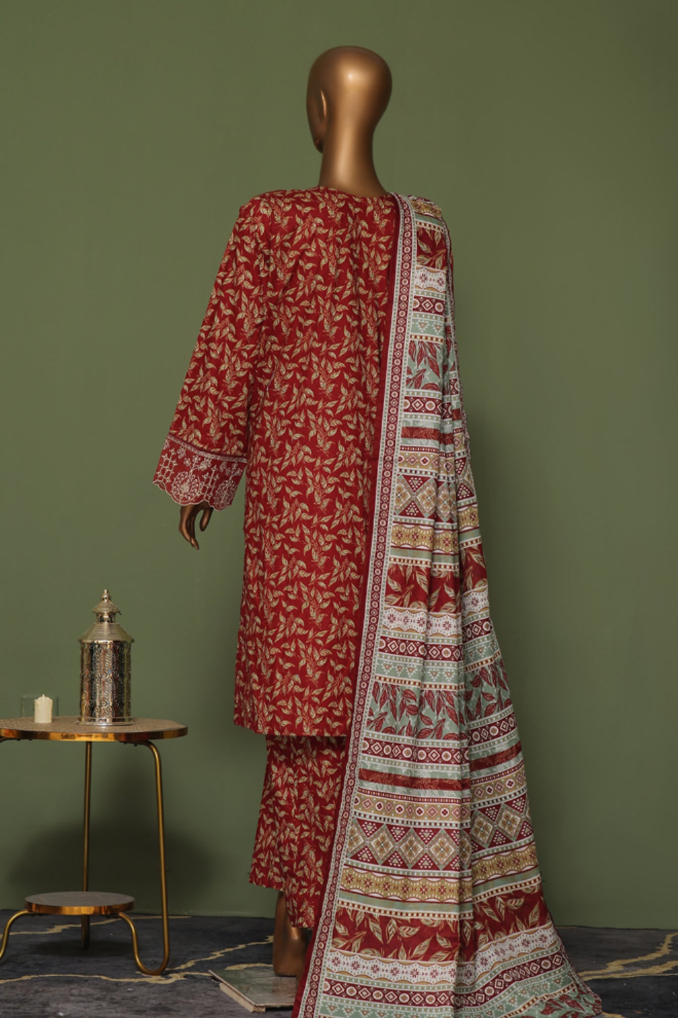 Bin Saeed Stitched 3 Piece Exclusive Emb Cotton Vol-02 Collection'2024-WC-1258-Maroon