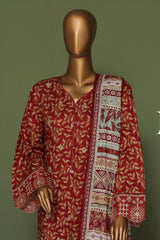 Bin Saeed Stitched 3 Piece Exclusive Emb Cotton Vol-02 Collection'2024-WC-1258-Maroon