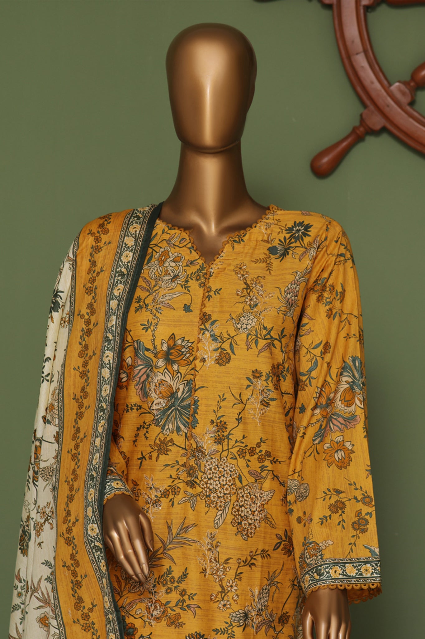 Bin Saeed Stitched 3 Piece Exclusive Emb Cotton Vol-02 Collection'2024-WC-1259-Yellow