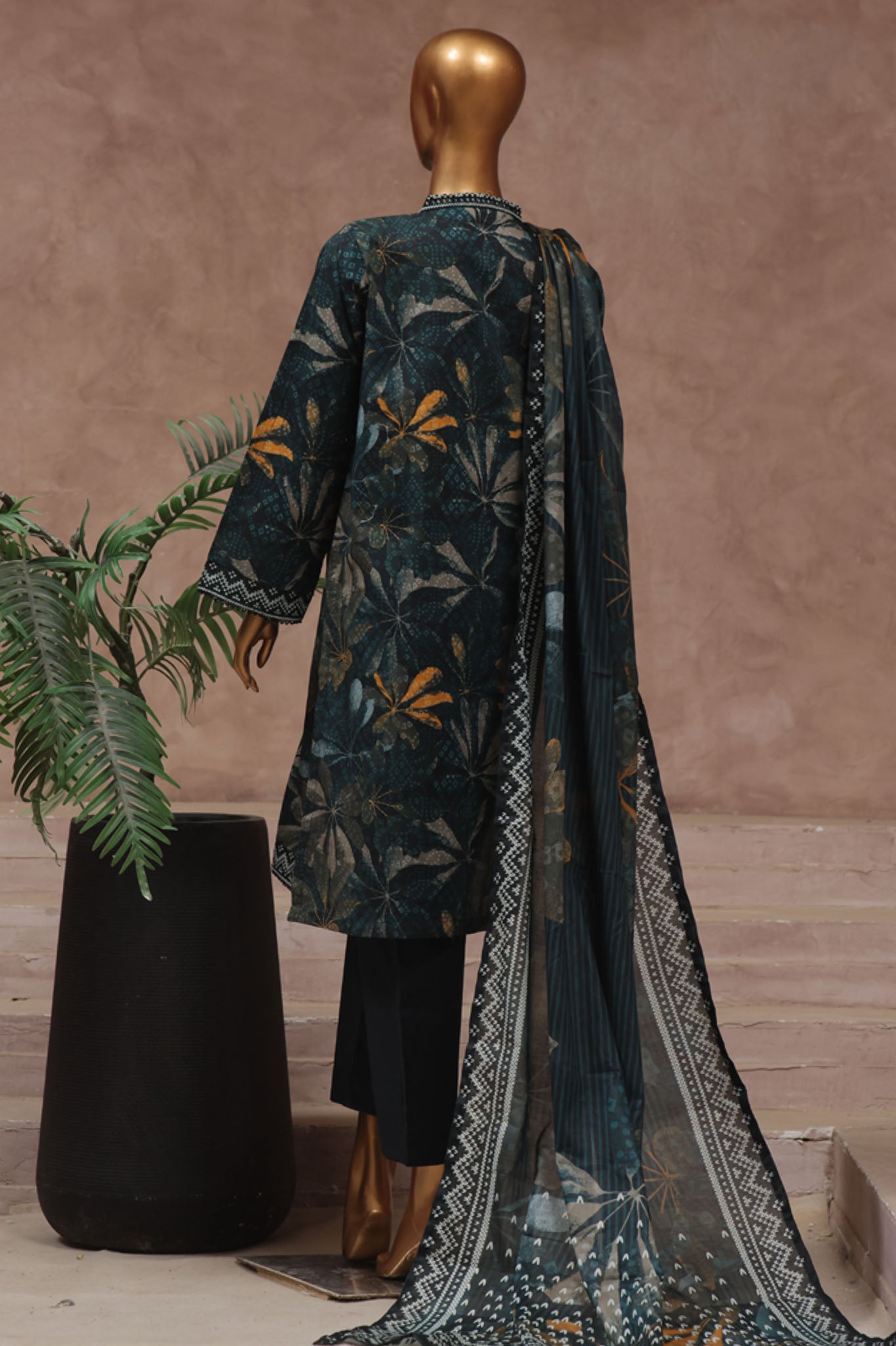 Bin Saeed Stitched 3 Piece Exclusive Printed Cotton Vol-02 Collection'2024-WC-1318-Black