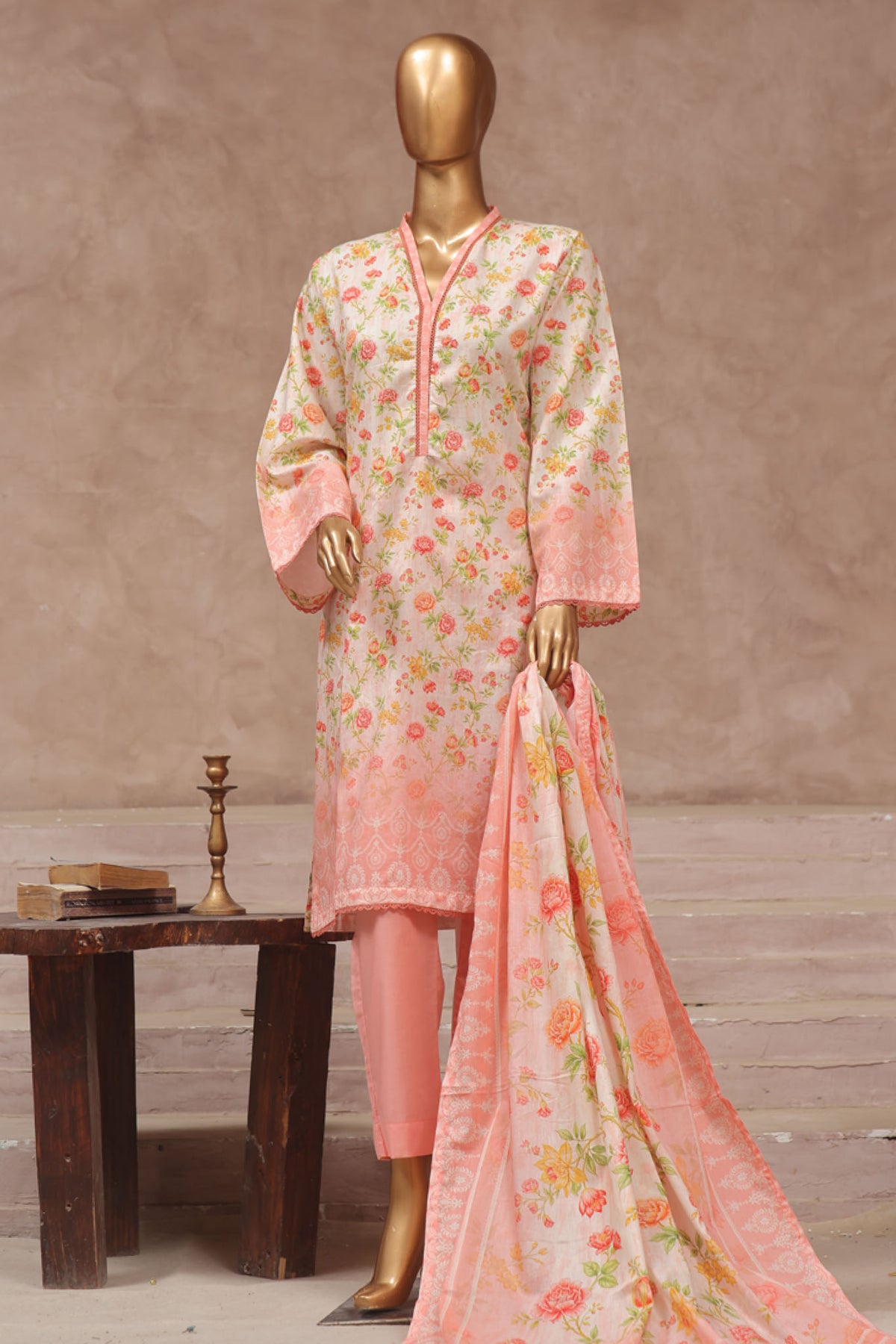 Bin Saeed Stitched 3 Piece Exclusive Printed Cotton Vol-02 Collection'2024-WC-1319-Pink