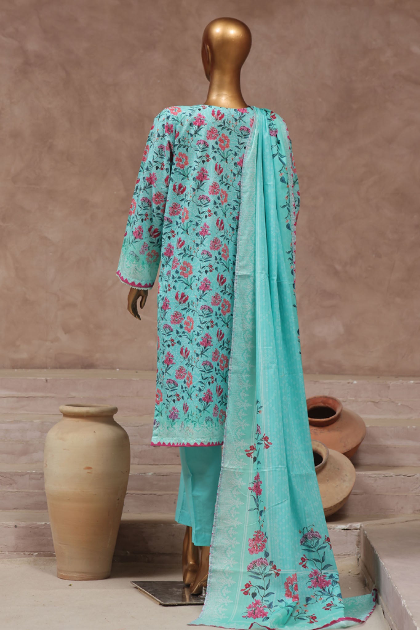 Bin Saeed Stitched 3 Piece Exclusive Printed Cotton Vol-02 Collection'2024-WC-1320-Ferozi