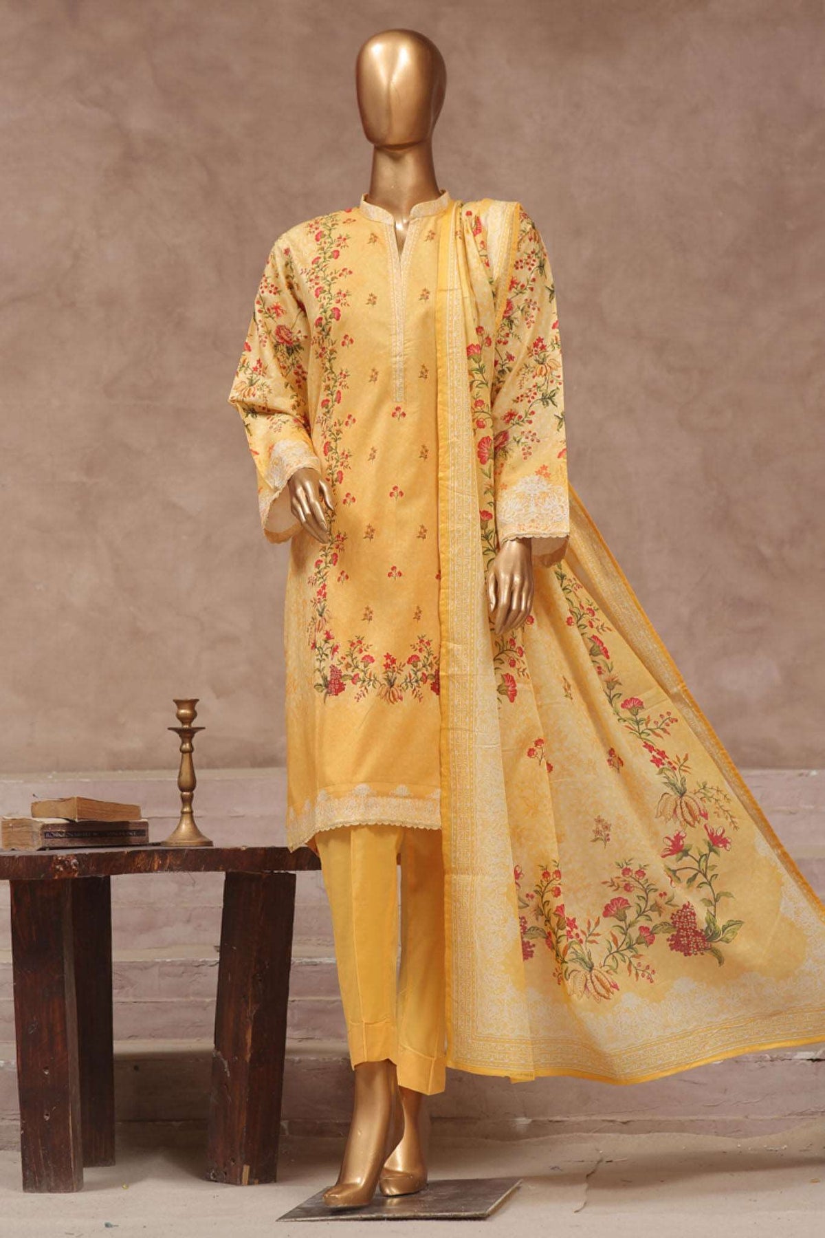 Bin Saeed Stitched 3 Piece Exclusive Printed Cotton Vol-02 Collection'2024-WC-1321-Yellow