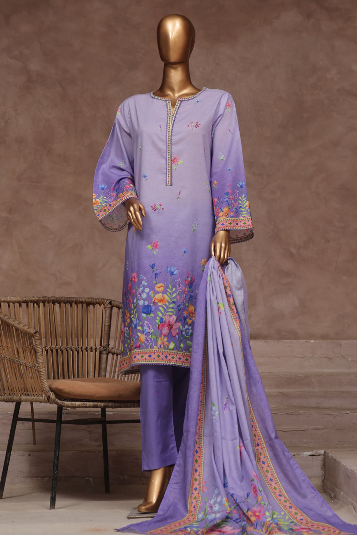 Bin Saeed Stitched 3 Piece Exclusive Printed Cotton Vol-02 Collection'2024-WC-1322-Purple