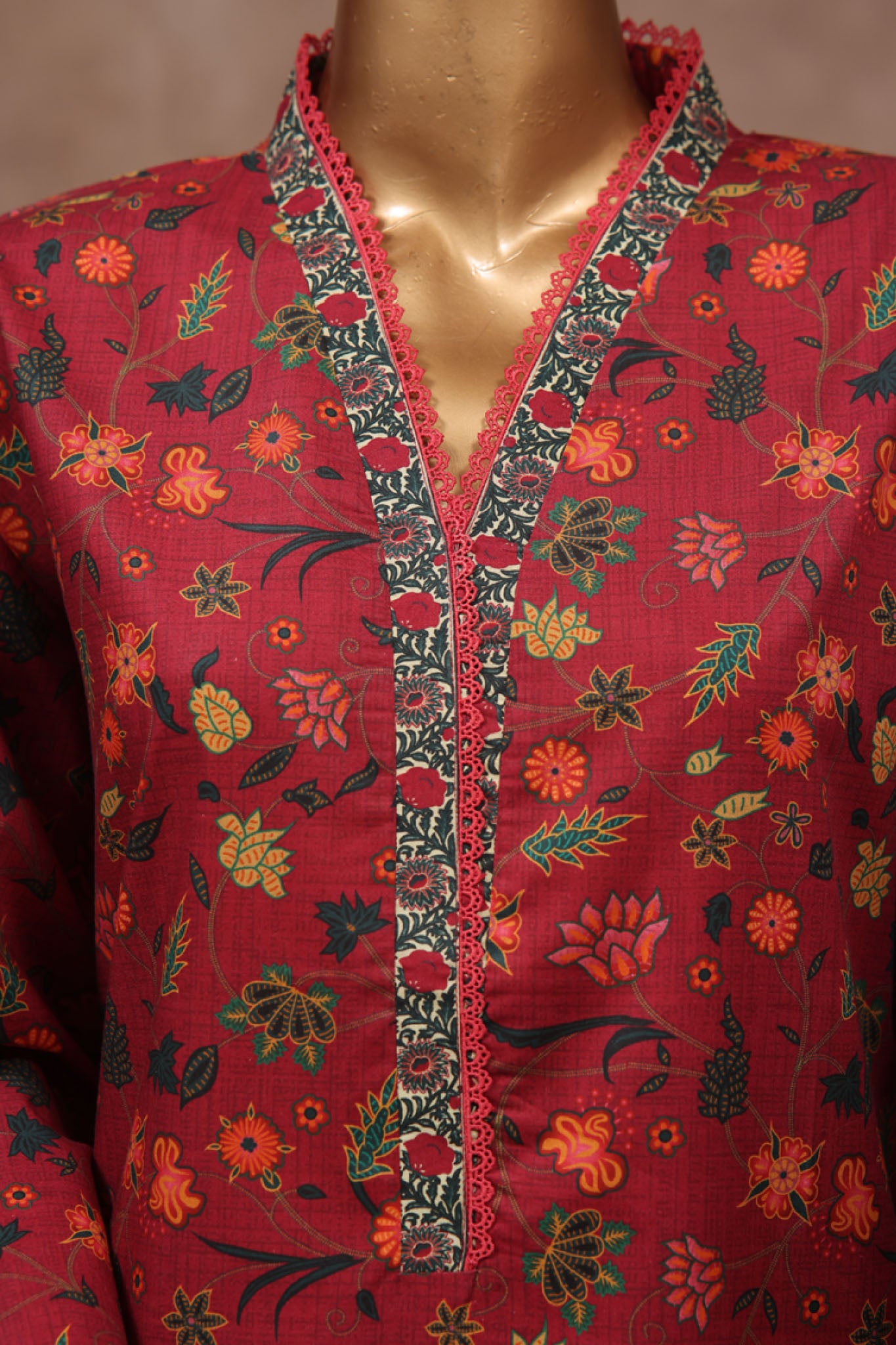 Bin Saeed Stitched 3 Piece Exclusive Printed Cotton Vol-02 Collection'2024-WC-1325-Maroon