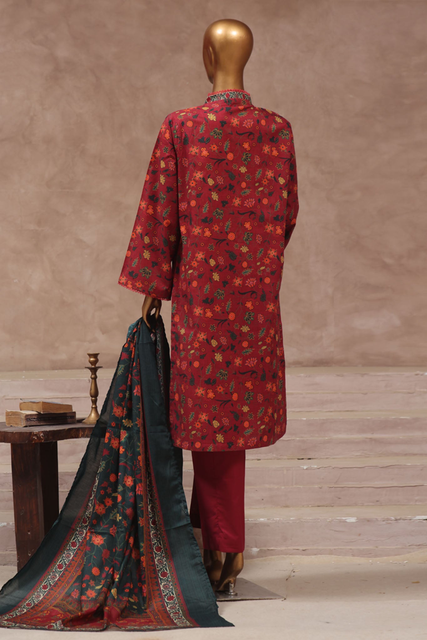 Bin Saeed Stitched 3 Piece Exclusive Printed Cotton Vol-02 Collection'2024-WC-1325-Maroon