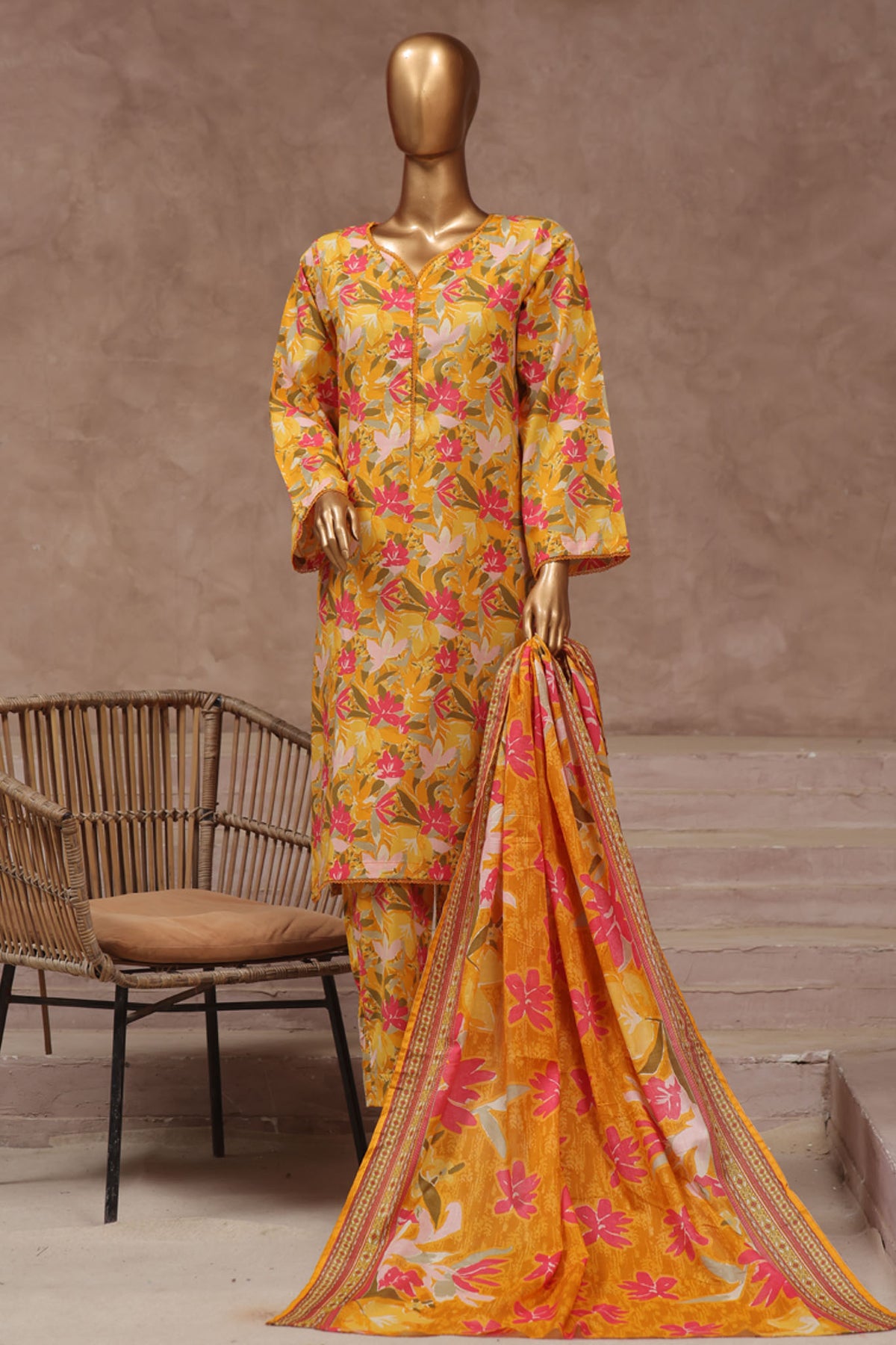 Bin Saeed Stitched 3 Piece Exclusive Printed Cotton Vol-02 Collection'2024-WC-1328-Yellow