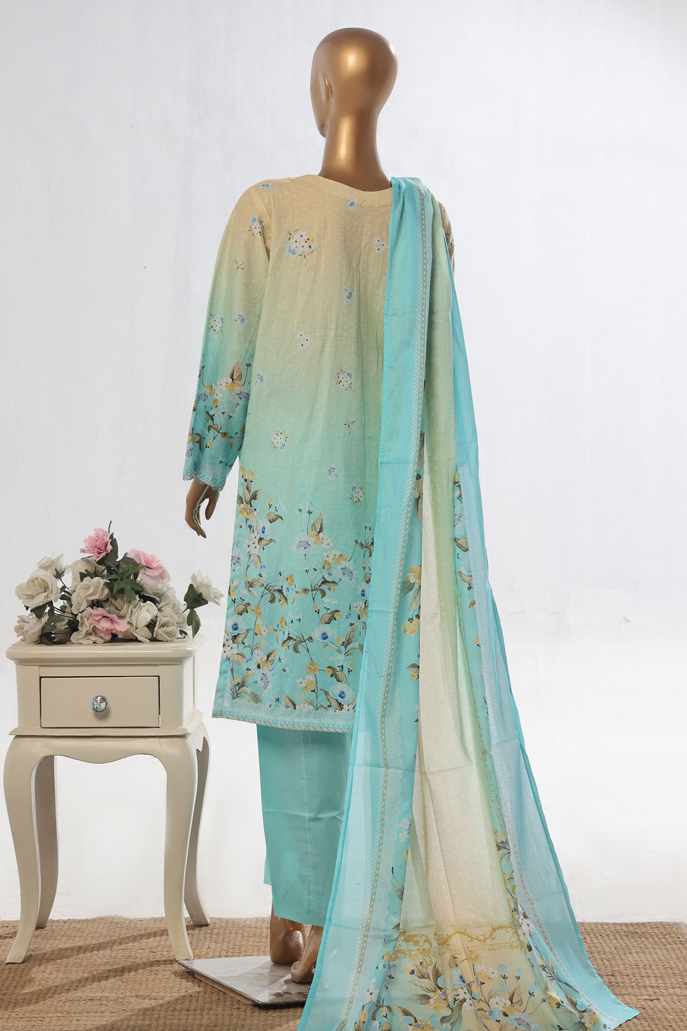 Bin Saeed Stitched 3 Piece Exclusive Emb Lawn Vol-02 Collection-WC-1566-Ferozi
