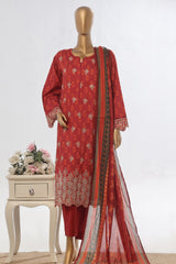 Bin Saeed Stitched 3 Piece Exclusive Emb Lawn Vol-03 Collection-WC-1702-Red