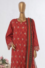 Bin Saeed Stitched 3 Piece Exclusive Emb Lawn Vol-03 Collection-WC-1702-Red