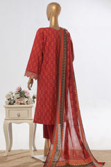 Bin Saeed Stitched 3 Piece Exclusive Emb Lawn Vol-03 Collection-WC-1702-Red