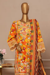 Bin Saeed Stitched 3 Piece Exclusive Emb Lawn Vol-03 Collection-WC-1704-Yellow