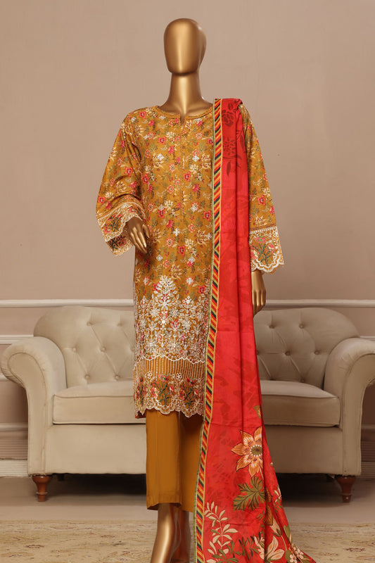 Eid Ke Rang By Bin Saeed Stitched 3 Piece Chikankari Lawn Collection'2025-WC-1785-Mustard