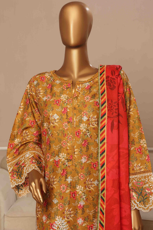 Eid Ke Rang By Bin Saeed Stitched 3 Piece Chikankari Lawn Collection'2025-WC-1785-Mustard