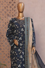 Ronaq E Eid By Bin Saeed Stitched 3 Piece Exc Emb Lawn Collection'2025-WC-1894-Navy Blue