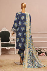 Bin Saeed Stitched 3 Piece Exclusive Emb Lawn Vol-05 Collection-WC-1947-Blue