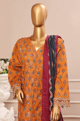 Bin Saeed Stitched 3 Piece Exclusive Emb Lawn Vol-05 Collection-WC-1948-Mustard