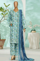 Bin Saeed Stitched 3 Piece Exc Luxury Lawn With Farshi Shalwar Suit-WC-2684 GREEN