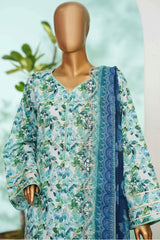 Bin Saeed Stitched 3 Piece Exc Luxury Lawn With Farshi Shalwar Suit-WC-2684 GREEN