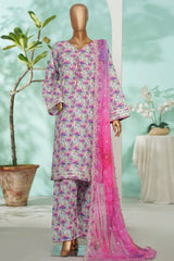 Bin Saeed Stitched 3 Piece Exc Luxury Lawn With Farshi Shalwar Suit-WC-2686 MULTI