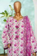 Bin Saeed Stitched 3 Piece Exc Luxury Lawn With Farshi Shalwar Suit-WC-2687 WHITE