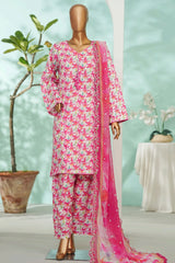 Bin Saeed Stitched 3 Piece Exc Luxury Lawn With Farshi Shalwar Suit-WC-2688 PINK