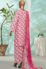 Bin Saeed Stitched 3 Piece Exc Luxury Lawn With Farshi Shalwar Suit-WC-2688 PINK