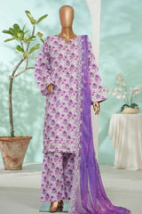 Bin Saeed Stitched 3 Piece Exc Luxury Lawn With Farshi Shalwar Suit-WC-2689 PURPLE