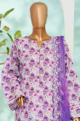Bin Saeed Stitched 3 Piece Exc Luxury Lawn With Farshi Shalwar Suit-WC-2689 PURPLE