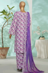Bin Saeed Stitched 3 Piece Exc Luxury Lawn With Farshi Shalwar Suit-WC-2689 PURPLE