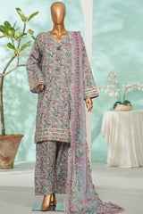 Bin Saeed Stitched 3 Piece Exc Luxury Lawn With Farshi Shalwar Suit-WC-2690 GRAY
