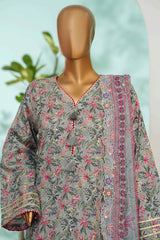 Bin Saeed Stitched 3 Piece Exc Luxury Lawn With Farshi Shalwar Suit-WC-2690 GRAY