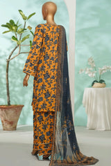 Bin Saeed Stitched 3 Piece Exc Luxury Lawn With Farshi Shalwar Suit-WC-2699 MUSTARD