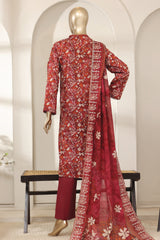 Bin Saeed Stitched 3 Piece Luxury Laserkari Lawn Vol-03 Suit-WC-2802-MAROON