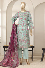 Bin Saeed Stitched 3 Piece Luxury Laserkari Lawn Vol-03 Suit-WC-2805-GREEN