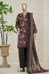 Bin Saeed Stitched 3 Piece Luxury Laserkari Suit-WC-3035-BROWN