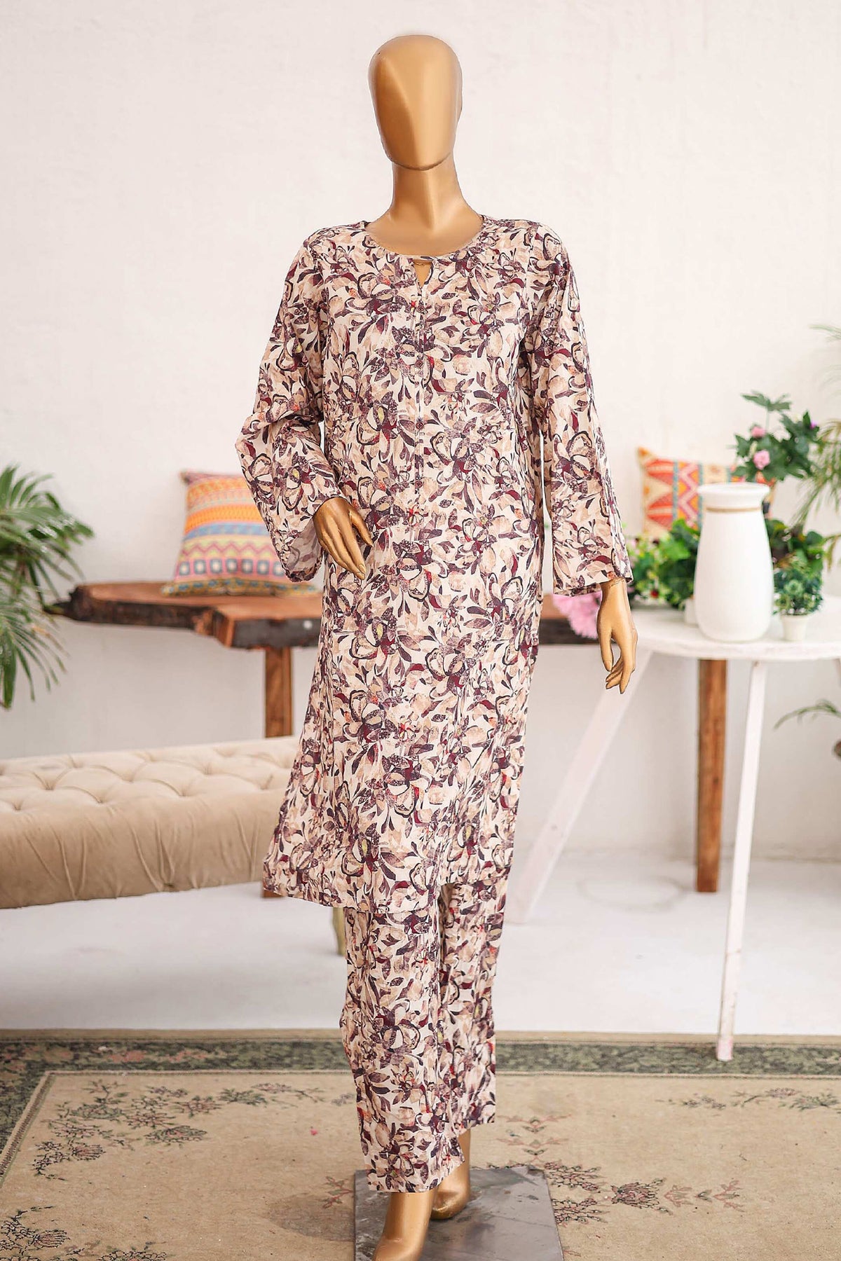 Bin Saeed Stitched 2 Piece Co Ords Cotton Collection'2024-WCKF-962-Brown