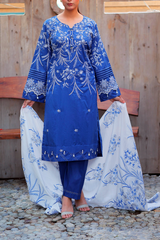 Chameli Studio Blue Willow 3 Piece Unstitched Embroidered Cotton Lawn