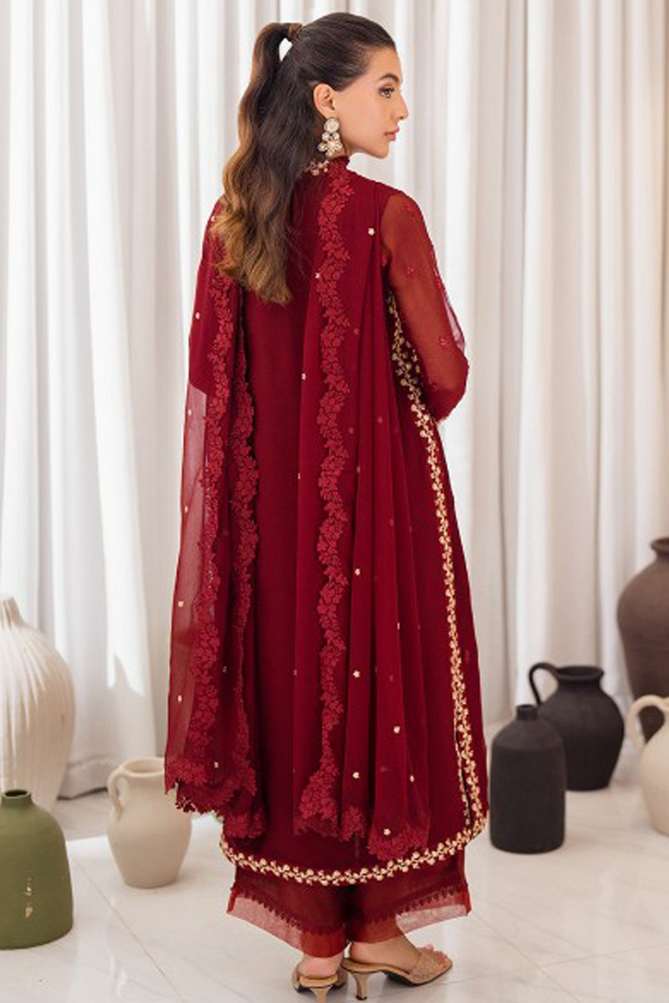 Azure Ensembles Unstitched 3 Piece Festive Formals Collection'2024-Wine Scarlet