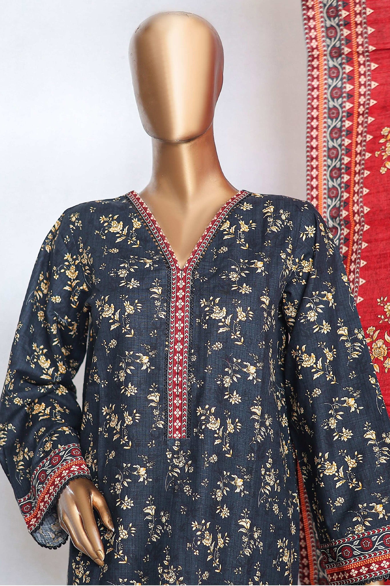 Bin Saeed Stitched 3 Piece Printed Khaddar Winters Collection'2024-WK-1000-Navy Blue